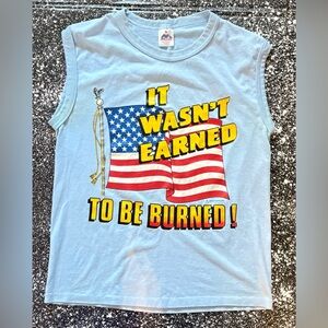 Vintage 1980s Patriot American Flag Sleeveless T-Shirt Size XL Baby Blue